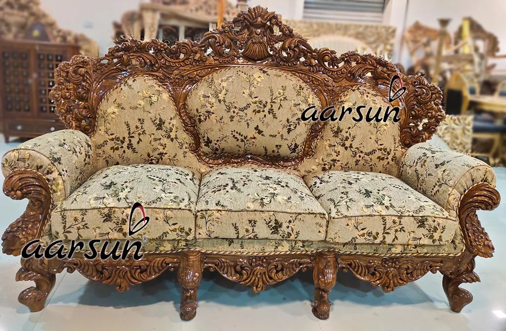 Double Carved Sofa Teak Wood UH-YT-215-B