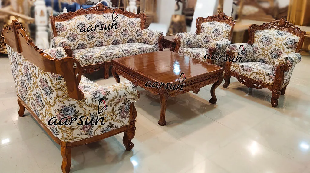 Hand Carved Sofa Set Teak Wood UH-YT-220