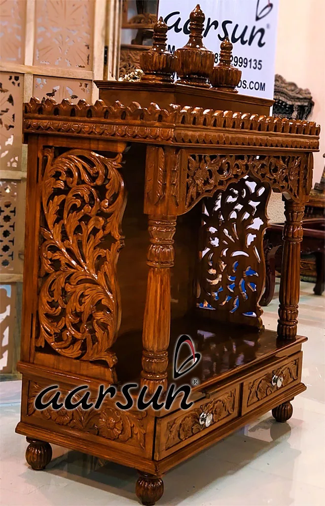 Teak Wood Home Mandir Temple Honey Finish UH-YT-305