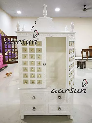 Aarsun Temple Pooja Mandir in White Finish - UH-TEAKWHT-002-A
