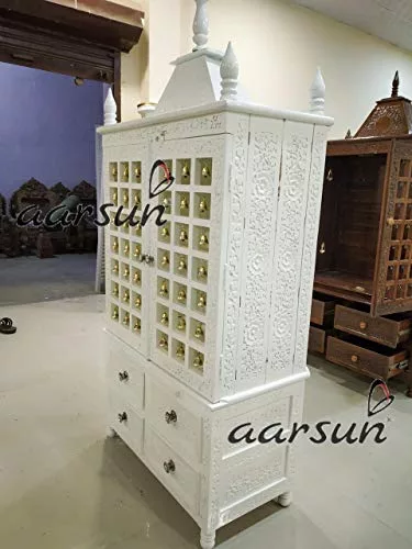 Aarsun Temple Pooja Mandir in White Finish - UH-TEAKWHT-002-B