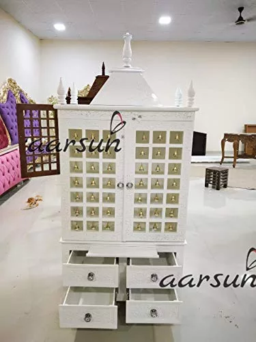 Aarsun Temple Pooja Mandir in White Finish - UH-TEAKWHT-002-C