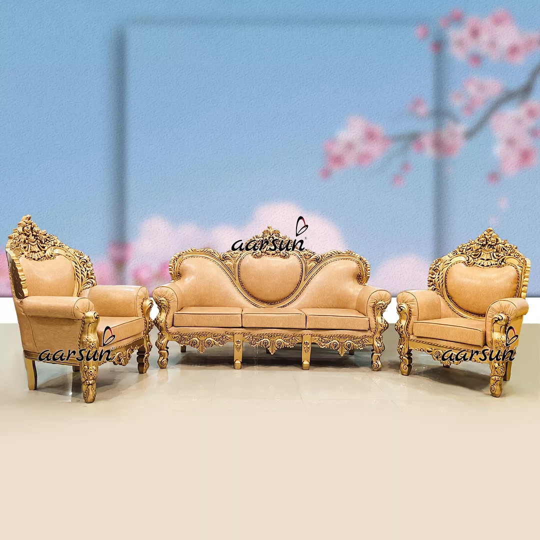 Gold Royal Sofa Set 5 Seater in Teak Wood UH-YT-238