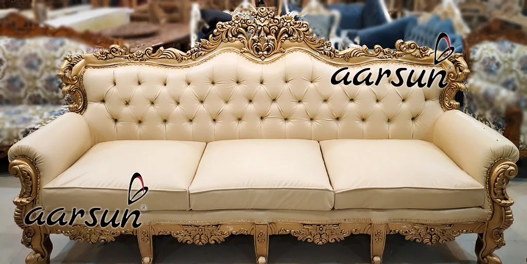 Aarsun Wooden Sofa Set in Gold Duco Finish UH-YT-167-A