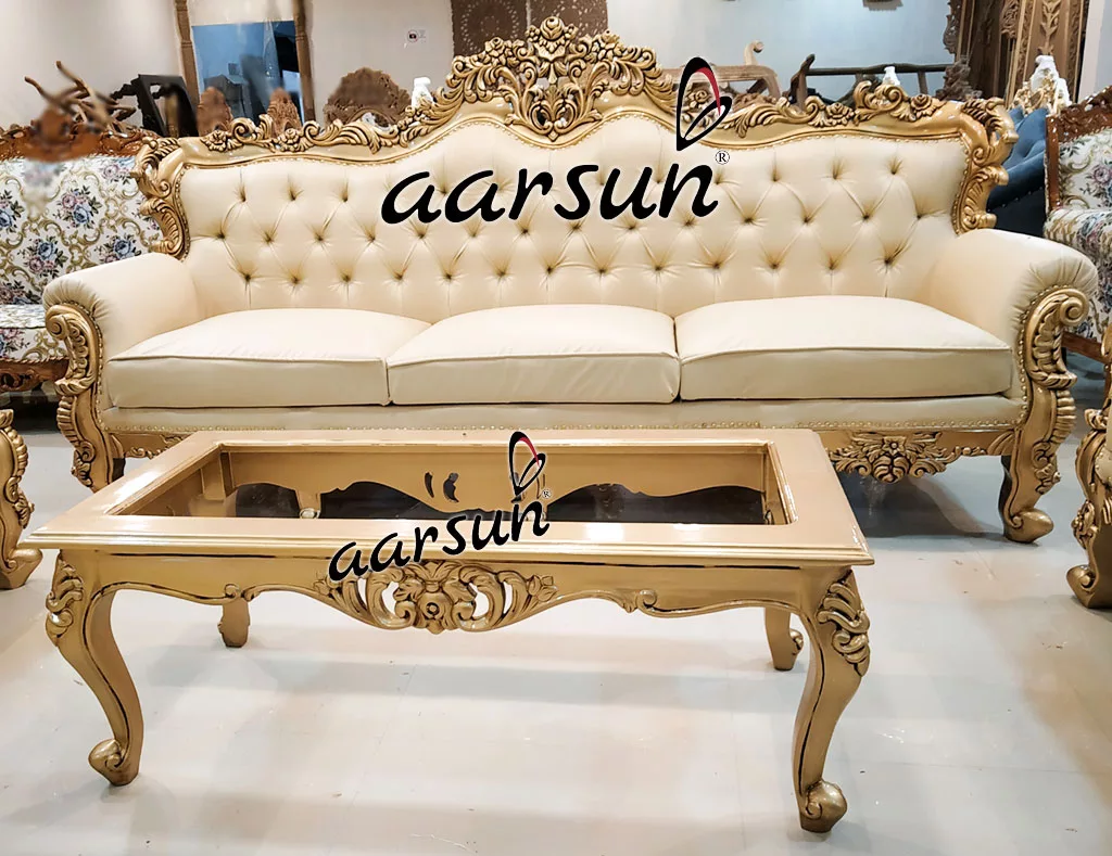 Aarsun Wooden Sofa Set in Gold Duco Finish UH-YT-167-B