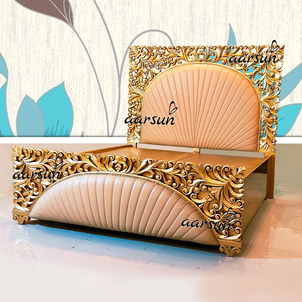 Image for Gold Finish Royal Bed with Leatherette UH-YT-312