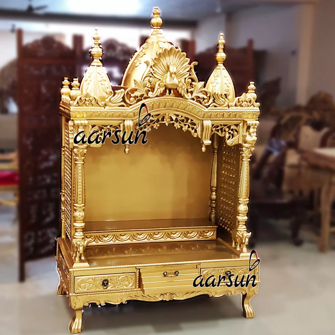 Aarsun Gold Finish Temple in Teak Wood YT-313-E