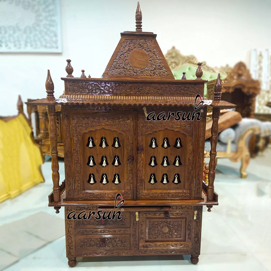 Handcrafted Sheesham Wood Bell Temple Mandir