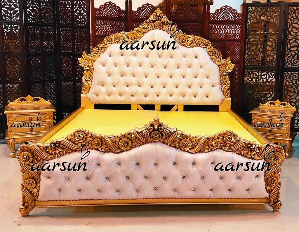 Image for Floral Design Bed in Antique Gold Finish UH-YT-361