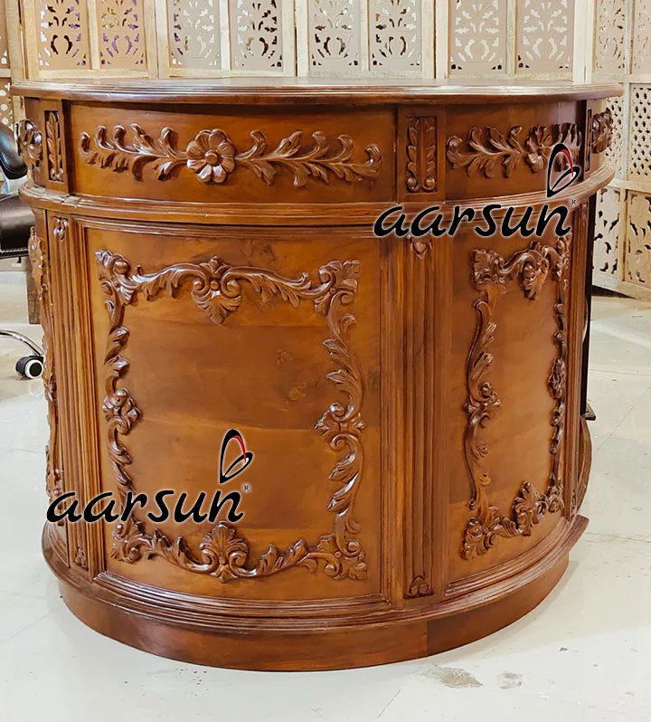 Image for Hand Carved Oval Shaped Office Table in Teak Wood UH-YT-352-B