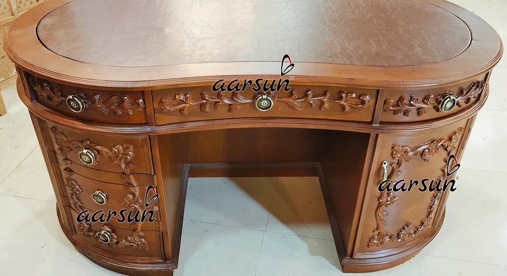 Image for Hand Carved Oval Shaped Office Table in Teak Wood UH-YT-352