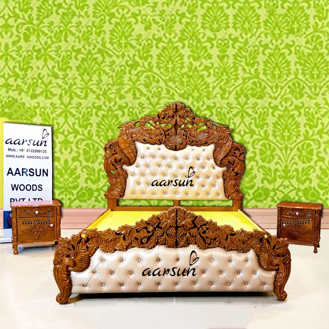 King Size Bed in Honey Finish