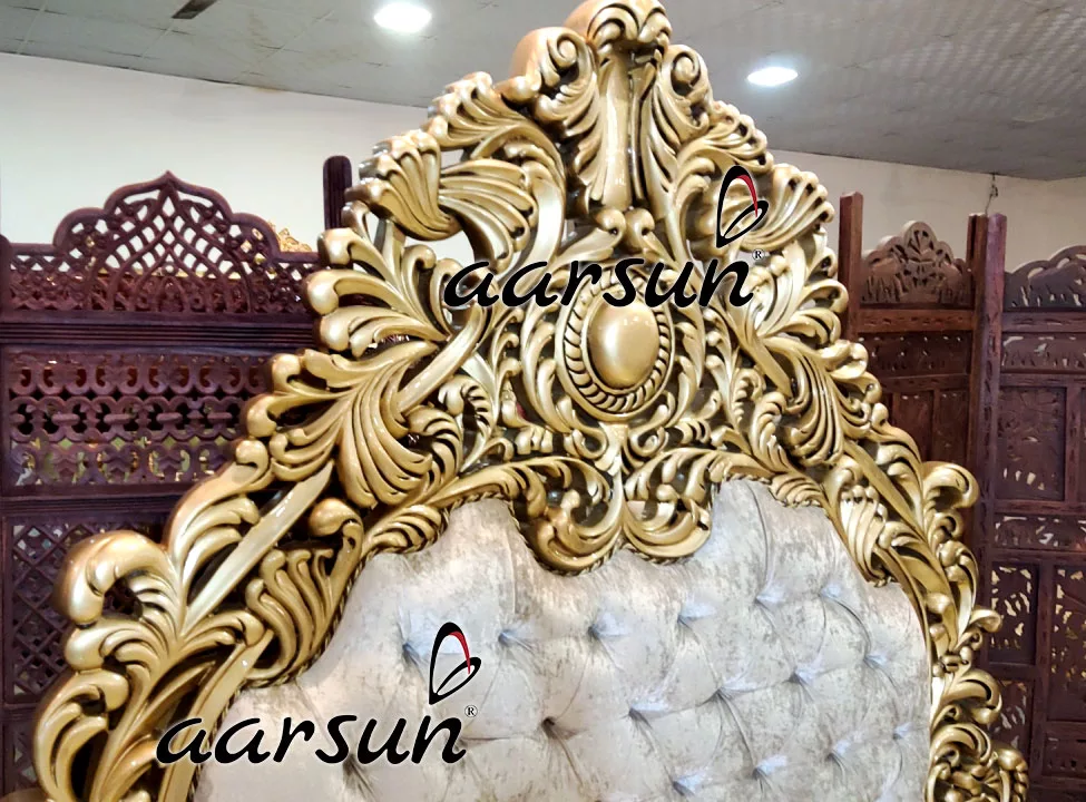 Aarsun King Size Gold Finish Bed in Teak Wood UH-YT-359-A