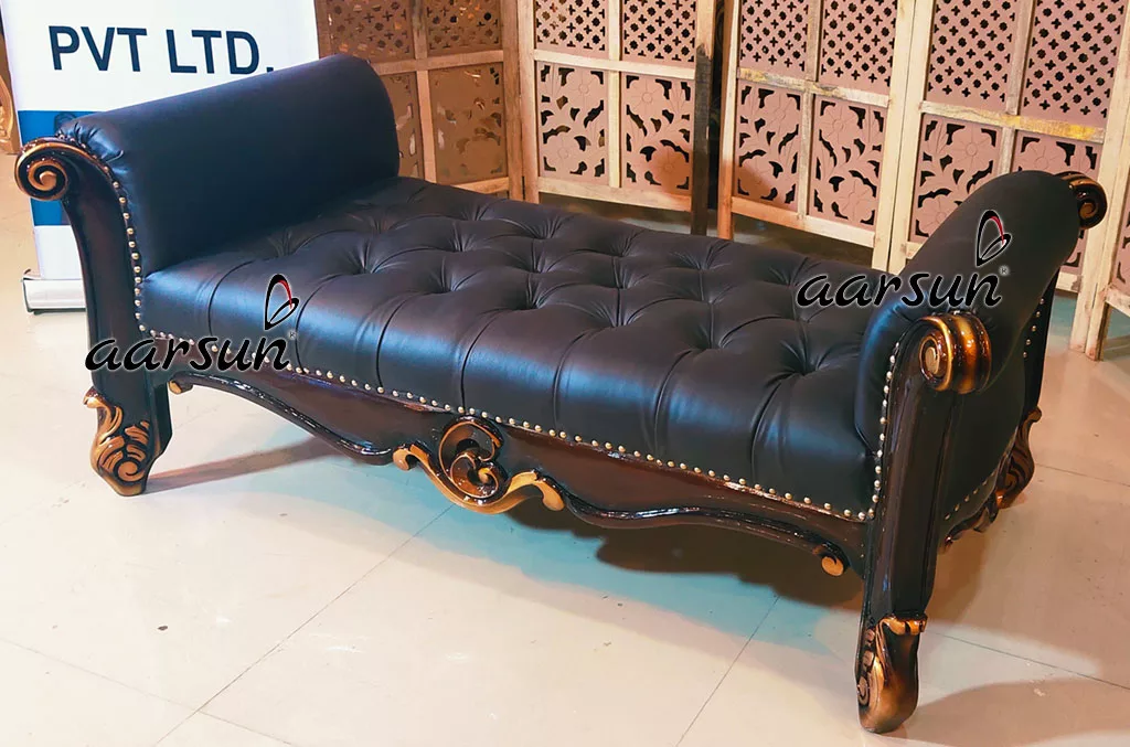 Wooden Brown Leather Settee YT-369