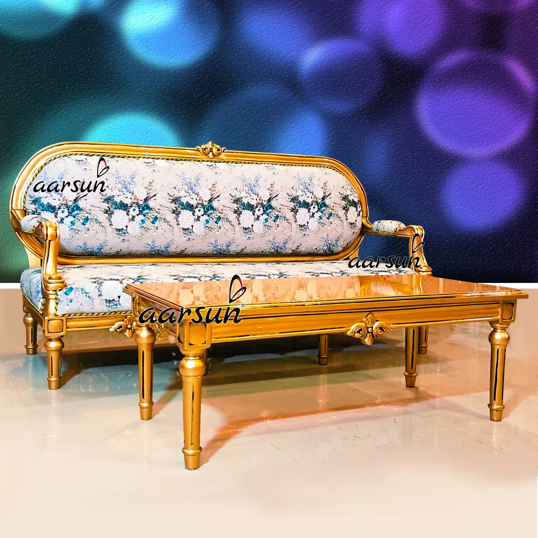 Italian Style 3 Seater Sofa with Antique Florentine Gold Trim & Floral Fabric UH-YT-385
