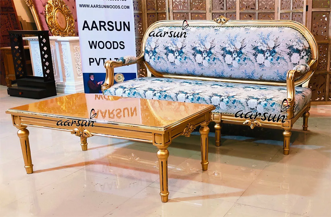 Image for Italian Style 3 Seater Sofa with Antique Florentine Gold Trim & Floral Fabric UH-YT-385-A