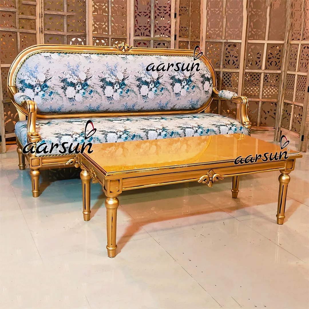 Italian Style 3 Seater Sofa with Antique Florentine Gold Trim & Floral Fabric UH-YT-385