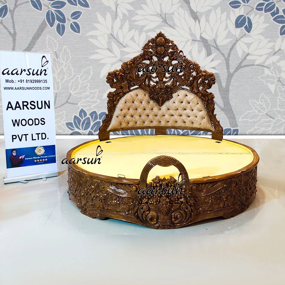 Luxurious Round Bed Fully Carved in Teak