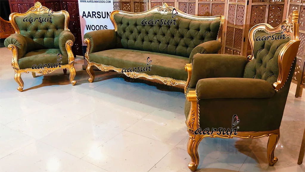 Aarsun Pista Green Sofa in Golden Finish-C