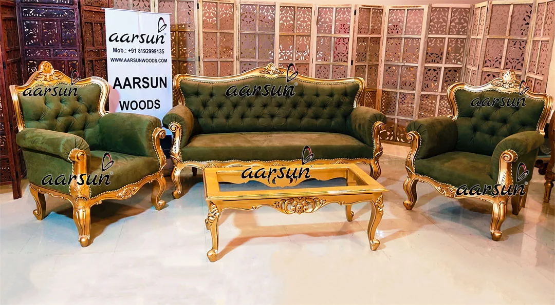Aarsun Pista Green Sofa in Golden Finish YT-386