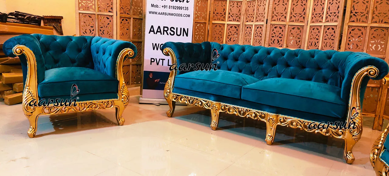 Royal Chesterfield Sofa Set in Gold-B