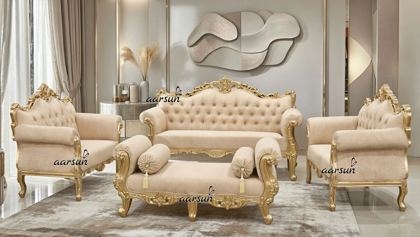 Teak Wood Gold 9 Seater Sofa Set 3+2+2+2 UH-YT-394