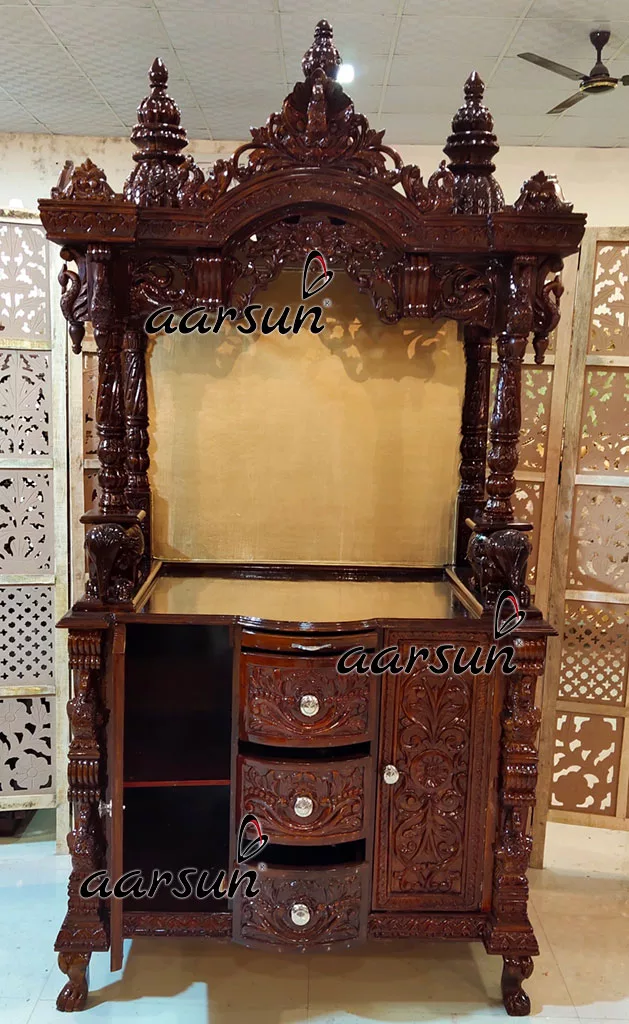 Teak Wood Walnut Finish Temple Pooja Ghar YT-391-A