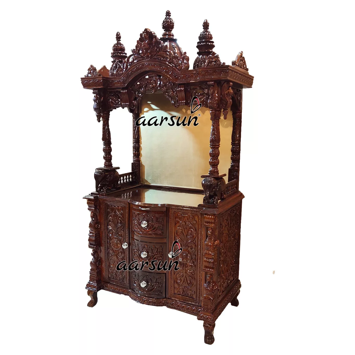 Image for Teak Wood Walnut Finish Temple Pooja Ghar YT-391