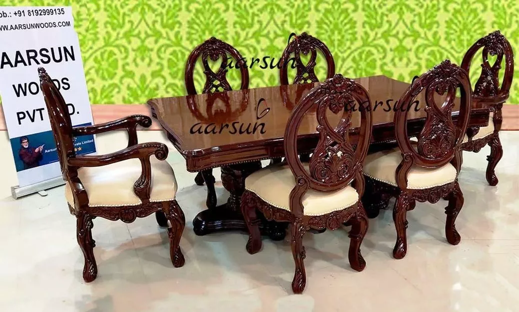 wooden dining table 6 chairs