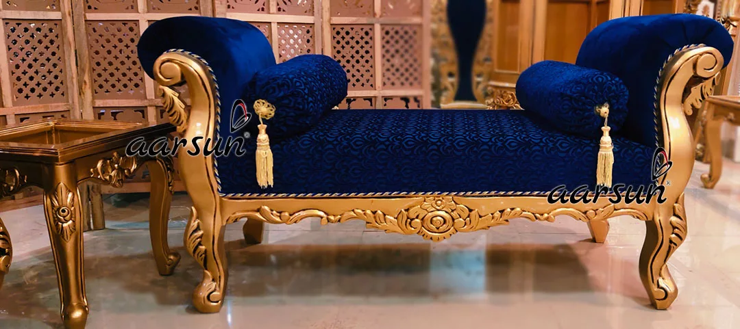 8 Seater Gold Couch Set Carved in Teak Wood Carved by Artisans-B