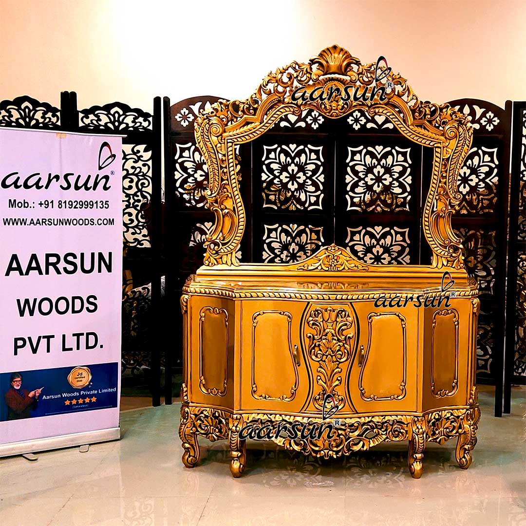 Antique Gold Dresser in 2 Different Customization, Classic Hand Carved Solid Wood Design