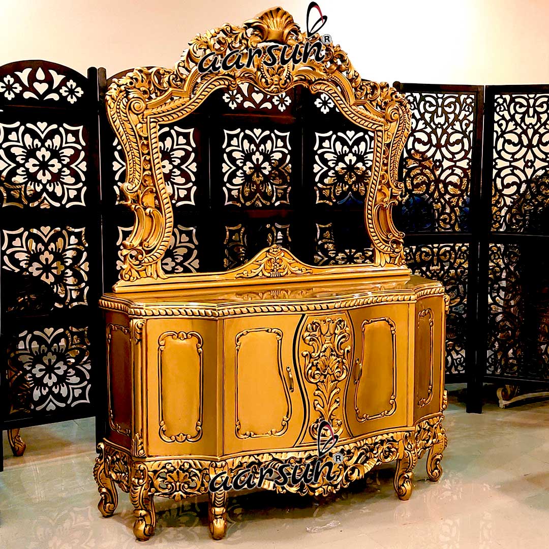 Antique Gold Dresser With Traditional Classic Design in Solid Wood