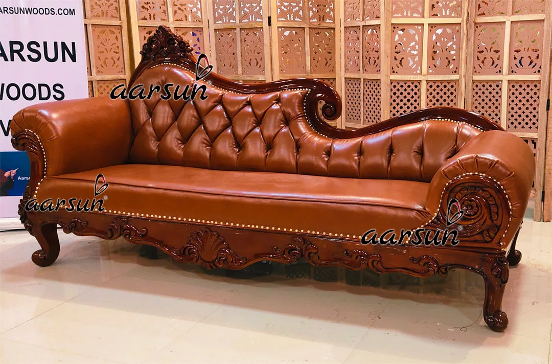 Chester Design Chaise Lounge Carved in Teak Dual Tone Polish-A