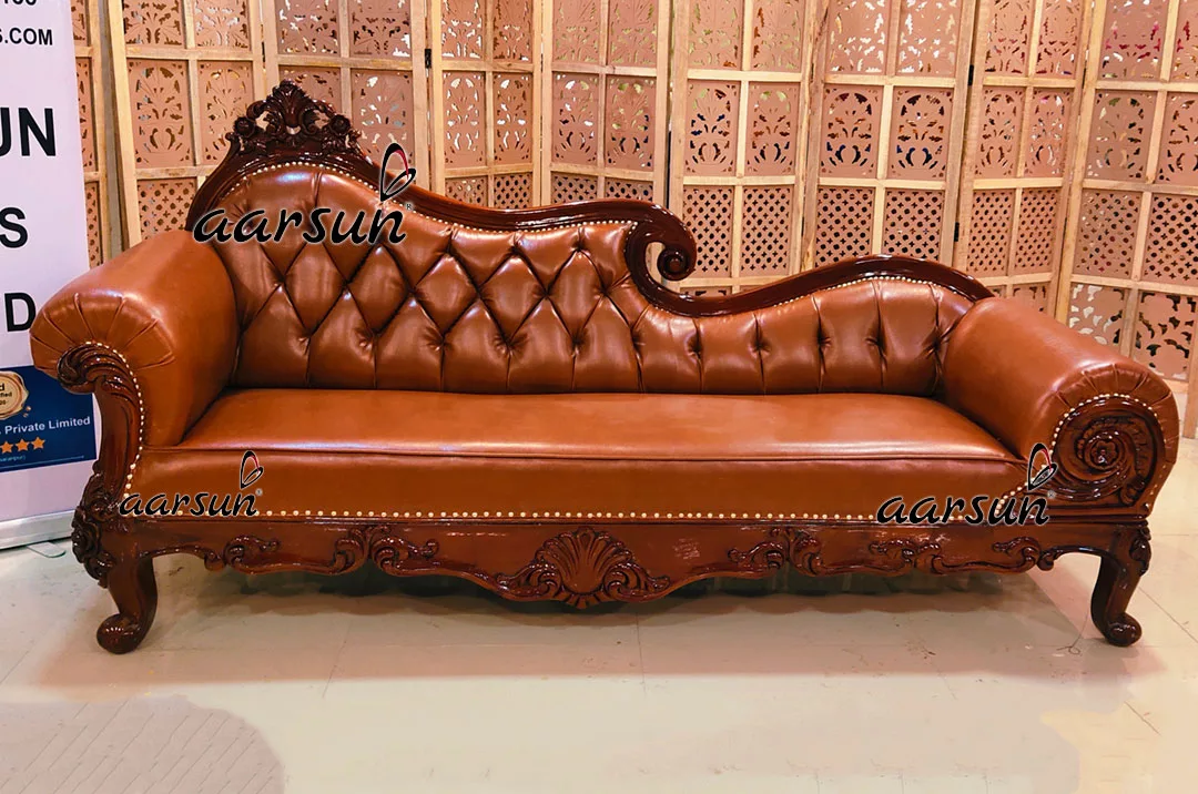 Chester Design Chaise Lounge Carved in Teak Dual Tone Polish UH-YT-415