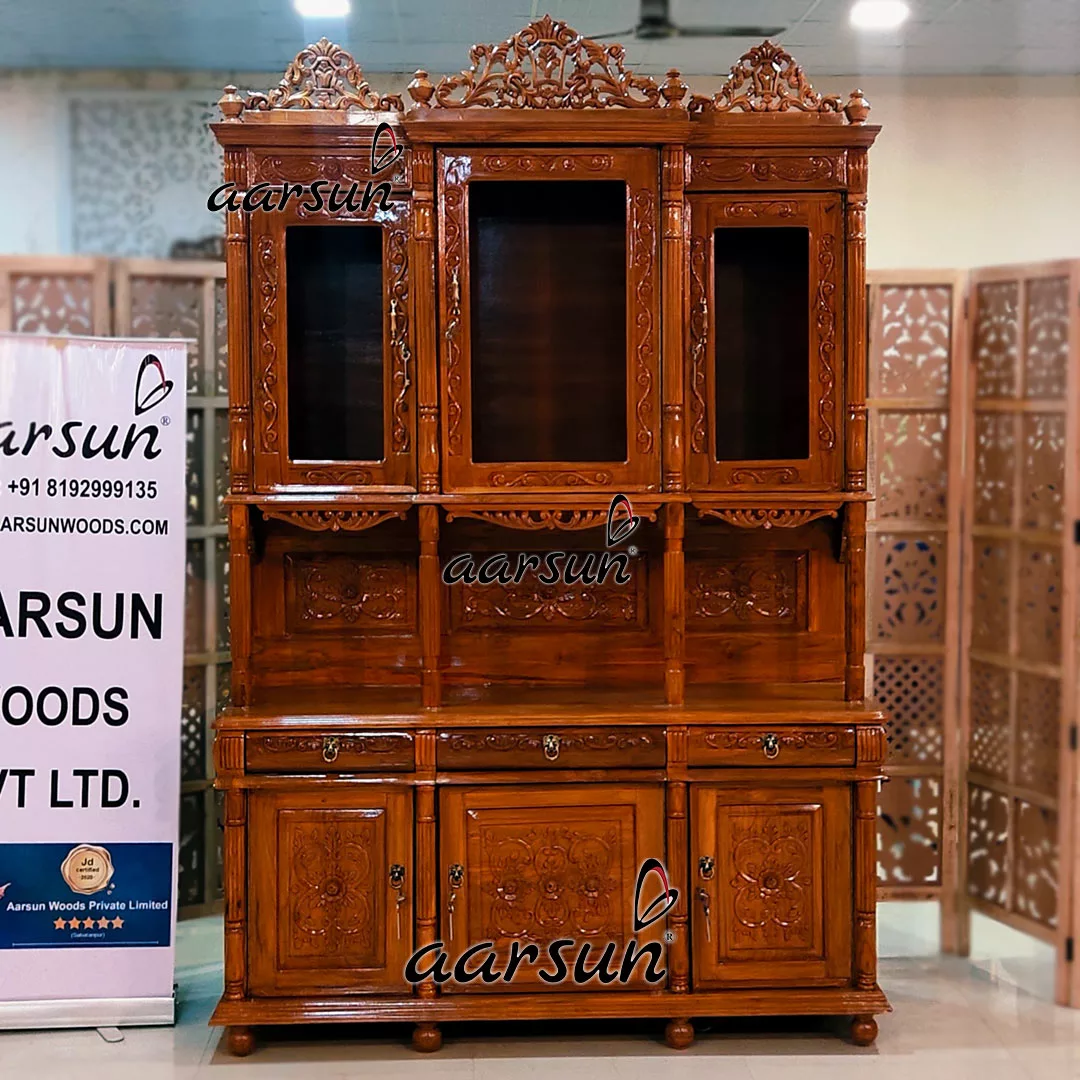 Classic Crockery Unit Carved out in Teak Wood UH-YT-413