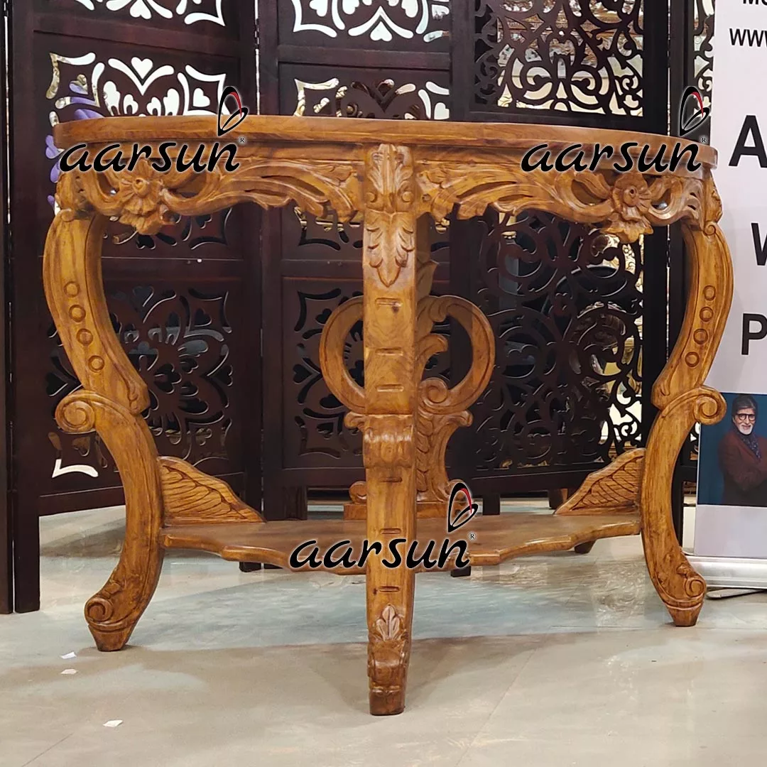 Hand carved natural teak console-A