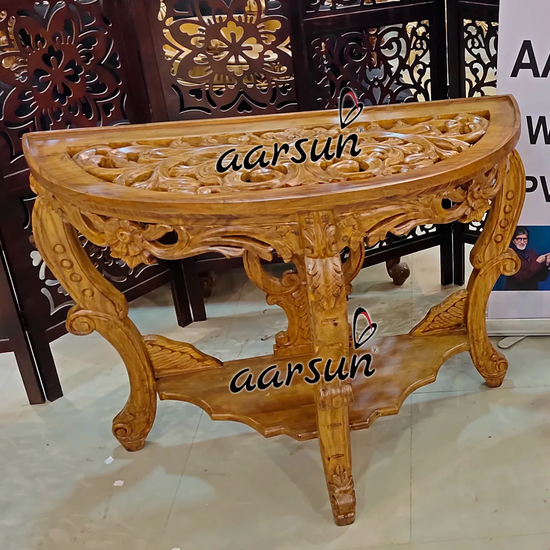 Hand carved natural teak console-B Aarsun