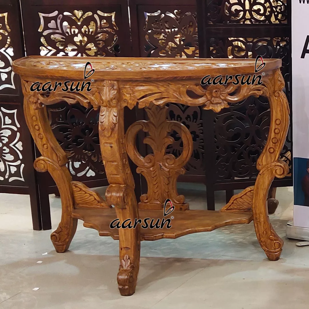 Hand carved natural teak console UH-YT-403