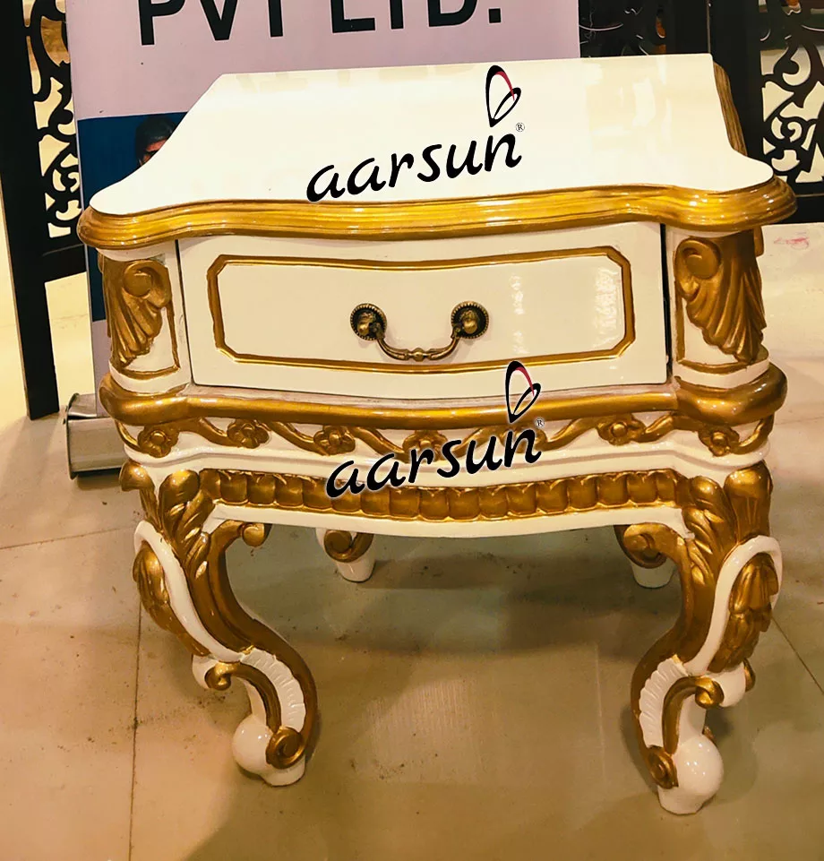 High Back Royal Bed in White & Gold with Contemporary Quilting-A