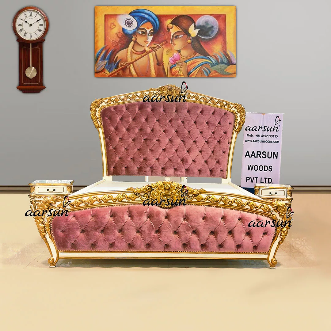 Image for High Back Royal Bed in White & Gold with Contemporary Quilting UH-YT-443