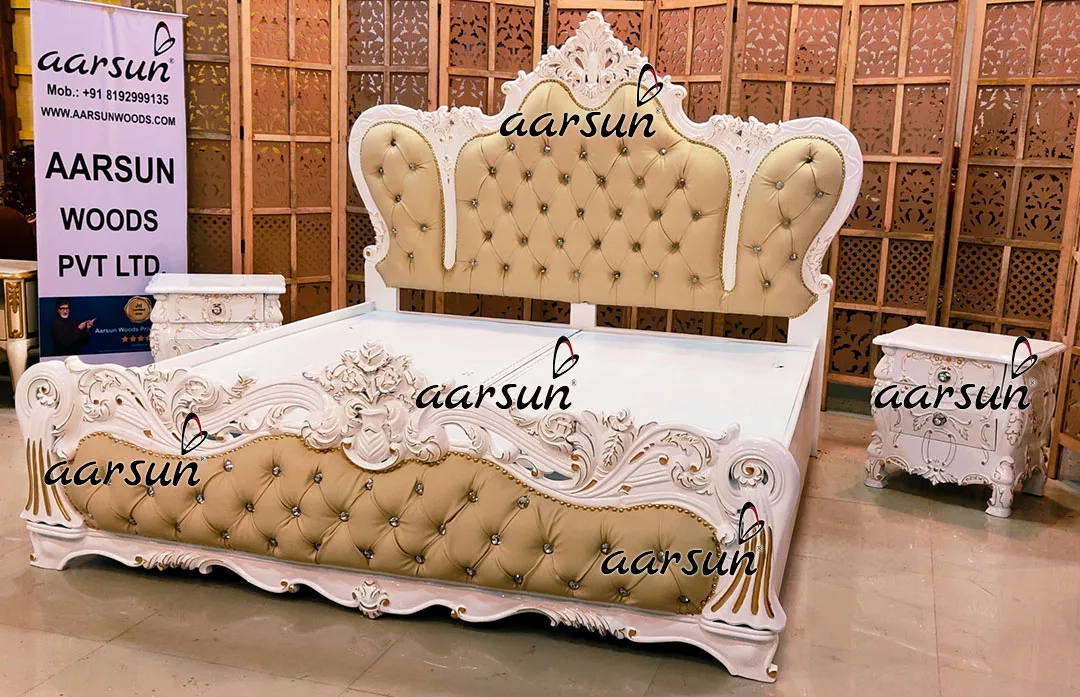 Royal Bedroom Set in Classic White & Gold Highlights-A