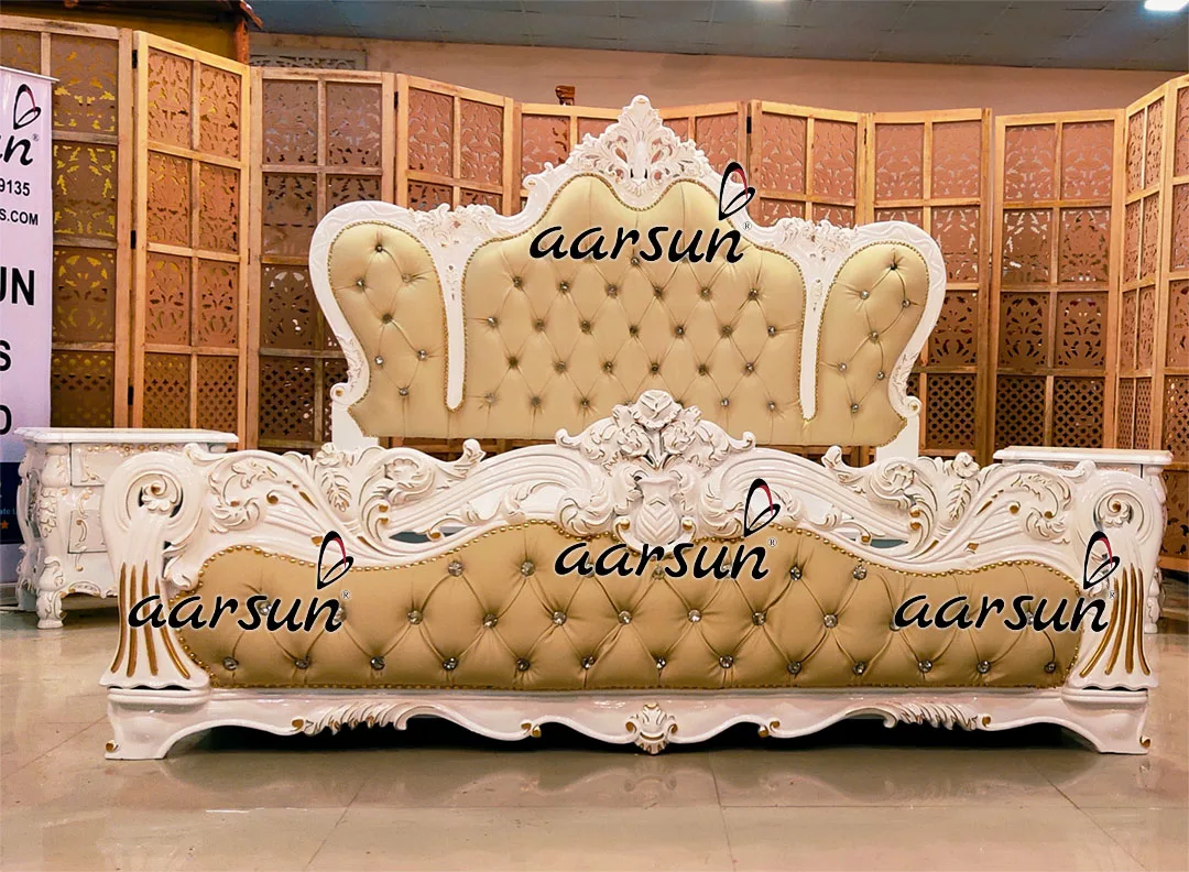 Royal Bedroom Set in Classic White & Gold Highlights-B