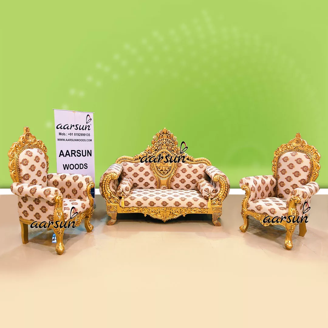 Image for Royal Couch and Chair Set in Antique Gold Handcrafted by Skilled Artisans UH-YT-438
