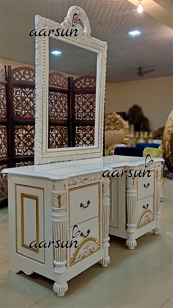 Royal White & Gold Dresser with Unique Mirror Frame YT-437-B
