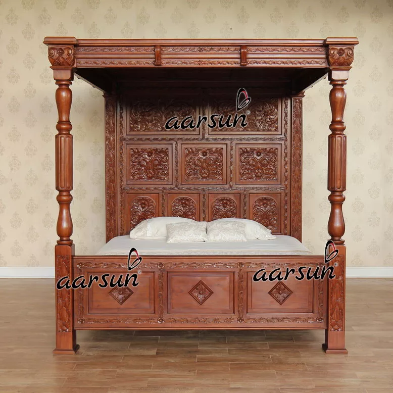 Pillar bed ceiling bed design wood poster bed
