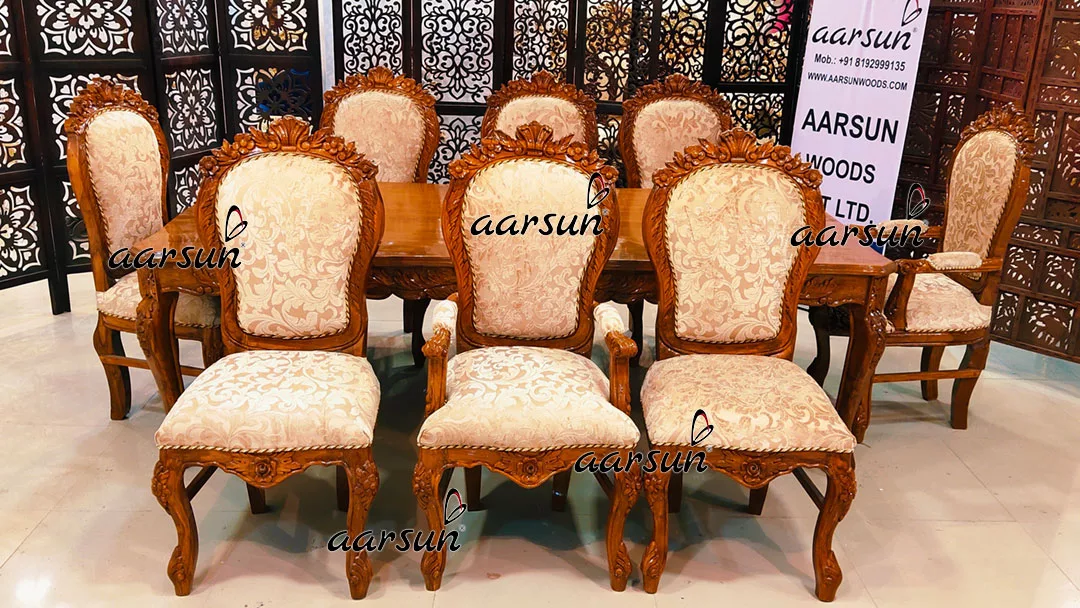 8 Seater Elegant Dining Set in Glossy Teak Finish UH-YT-447-A