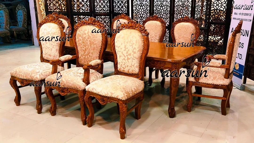 8 Seater Elegant Dining Set in Glossy Teak Finish UH-YT-447-B