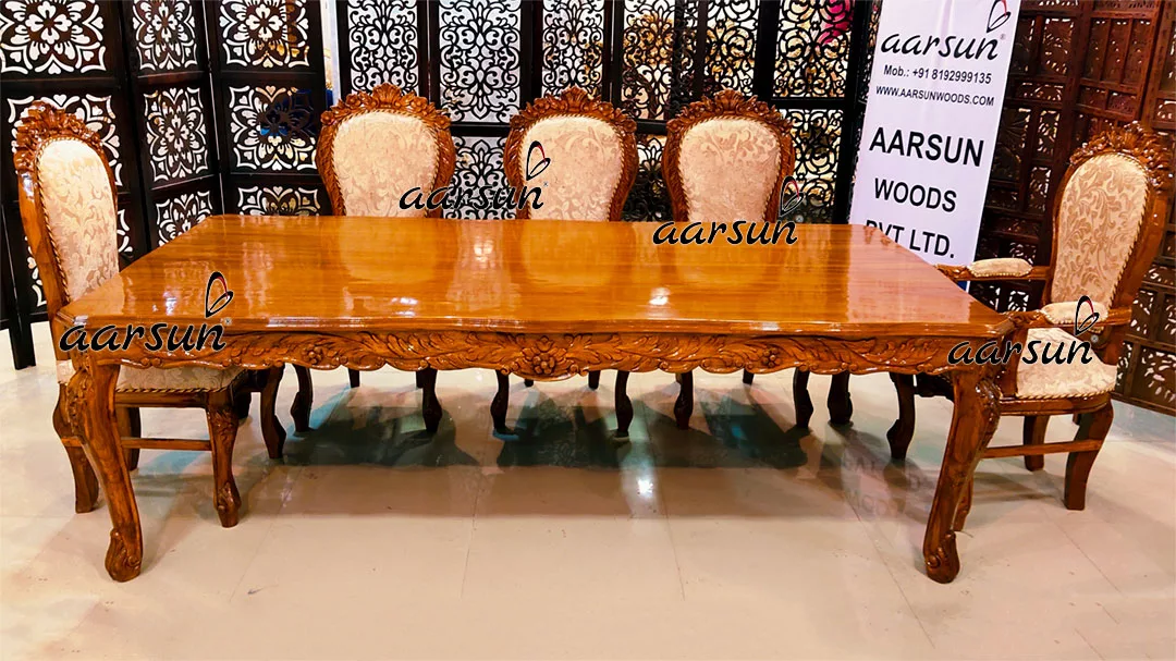 8 Seater Elegant Dining Set in Glossy Teak Finish UH-YT-447