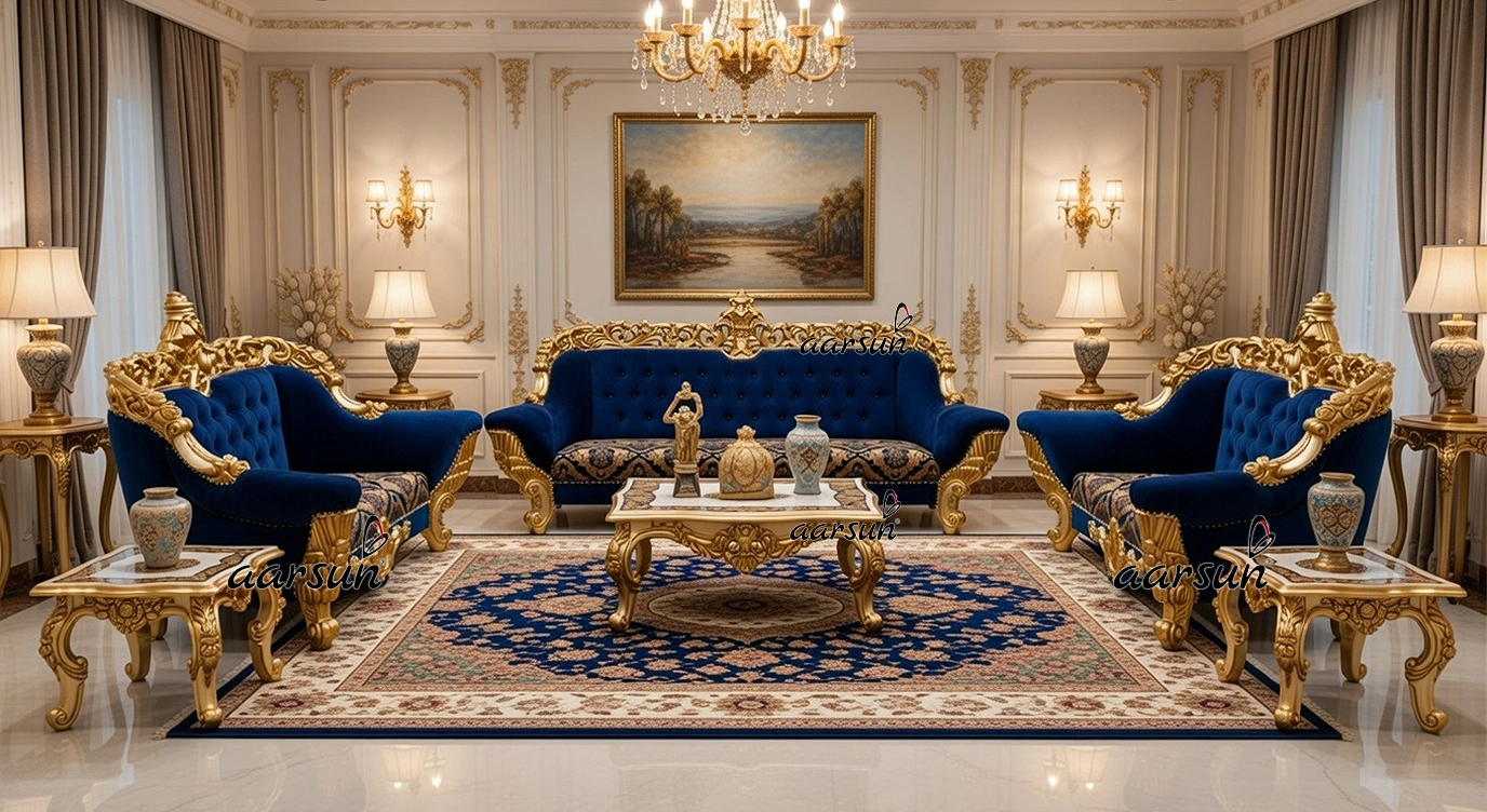 Exquisite Sofa Set in White & Gold Double Carved YT-457