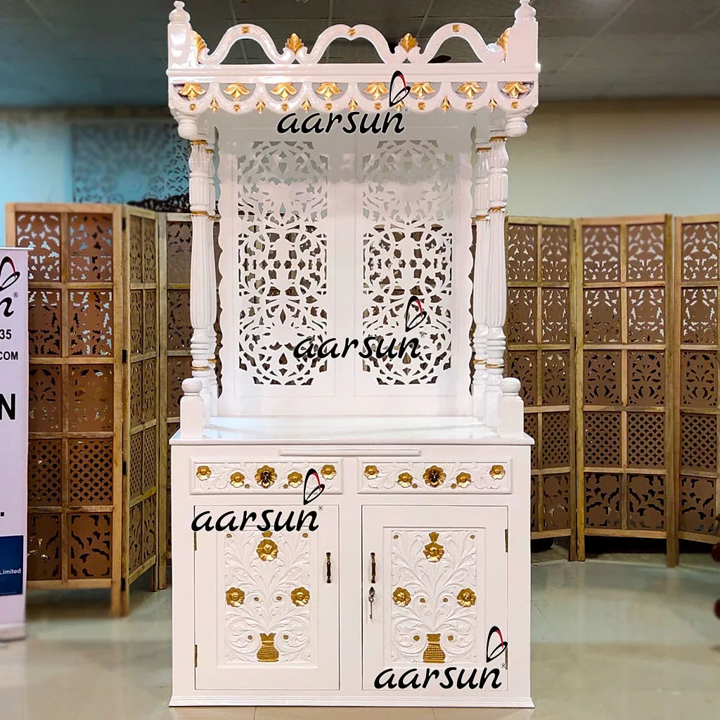 Image for Grand Temple in Marble-Like White Finish Carved in Teak UH-YT-464